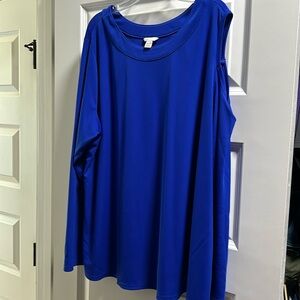 Royal blue one sided cold shoulder blouse